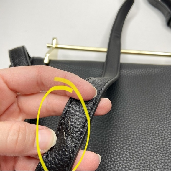 Black Faux Leather Structured Metal Handle Purse - Picture 12 of 13